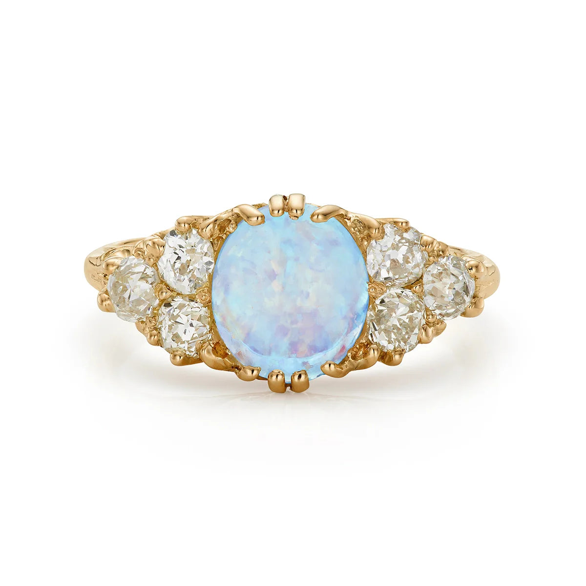 Victorian 0.90ct Opal & 0.90ct Diamond Engagement Ring in Yellow Gold