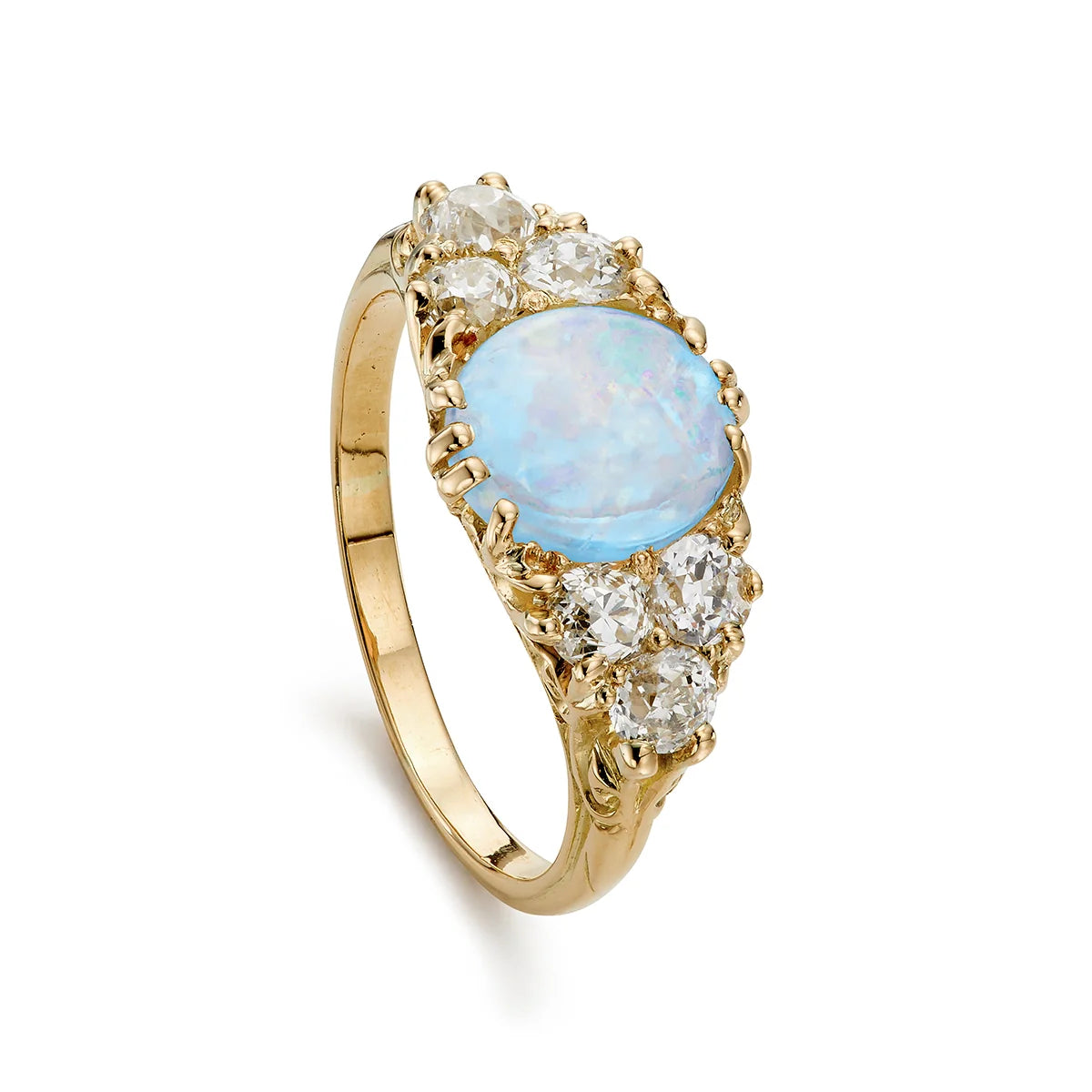 Victorian 0.90ct Opal & 0.90ct Diamond Engagement Ring in Yellow Gold