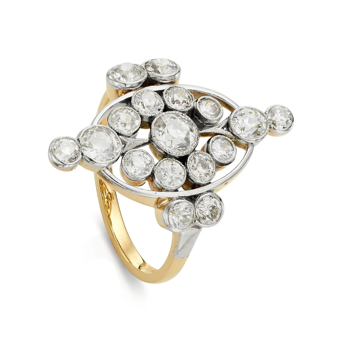 Art Deco 1.90ct Diamond Ring with yellow gold shank