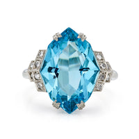 Art Deco 8.70ct Aquamarine & Diamond Ring in White Gold