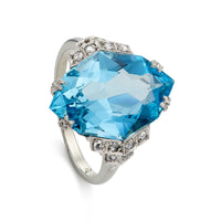 Art Deco 8.70ct Aquamarine & Diamond Ring in White Gold