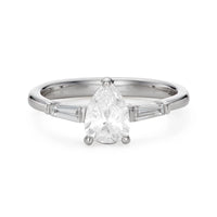 Modern 1.00ct pear shaped diamond solitaire engagement ring in white gold