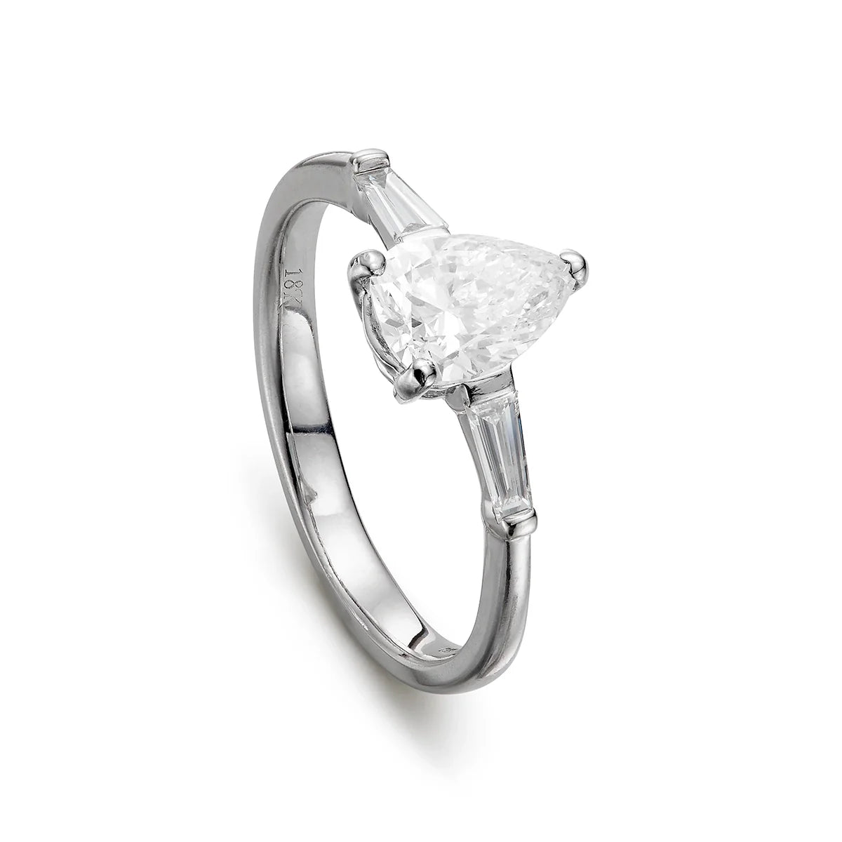Modern 1.00ct pear shaped diamond solitaire engagement ring in white gold