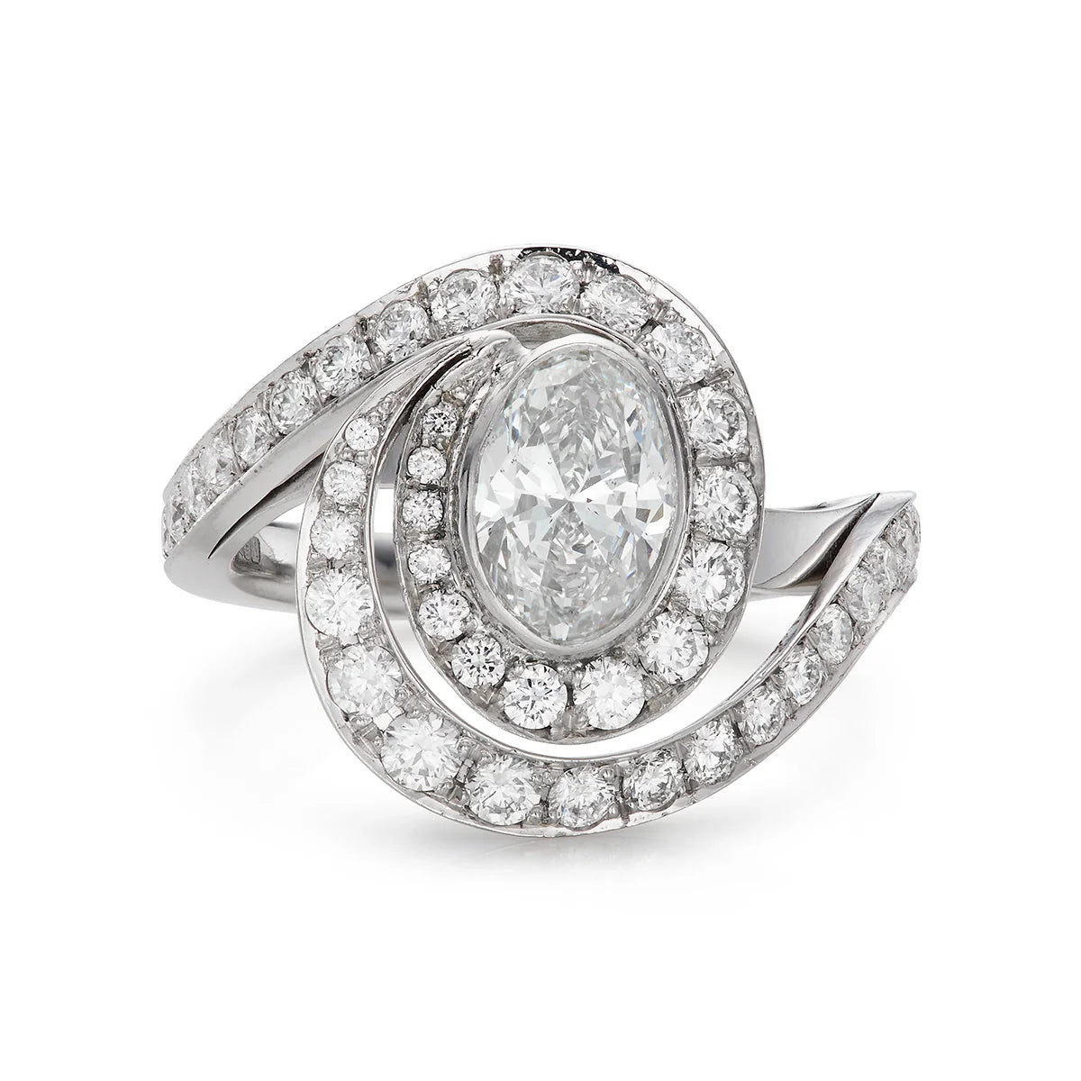 Contemporary 1.77ct Diamond Engagement Ring with swirl design set in platinum