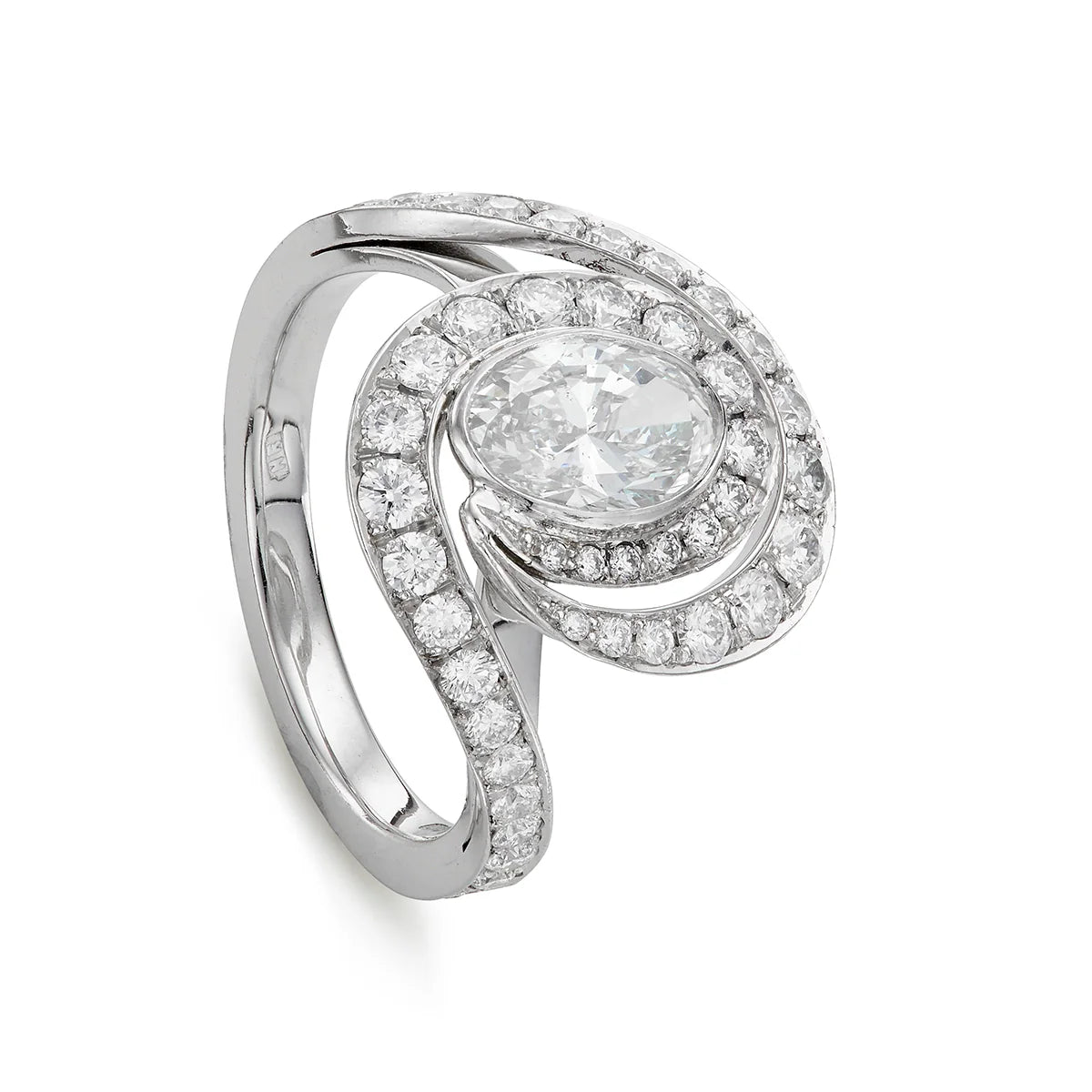 Contemporary 1.77ct Diamond Engagement Ring with swirl design set in platinum