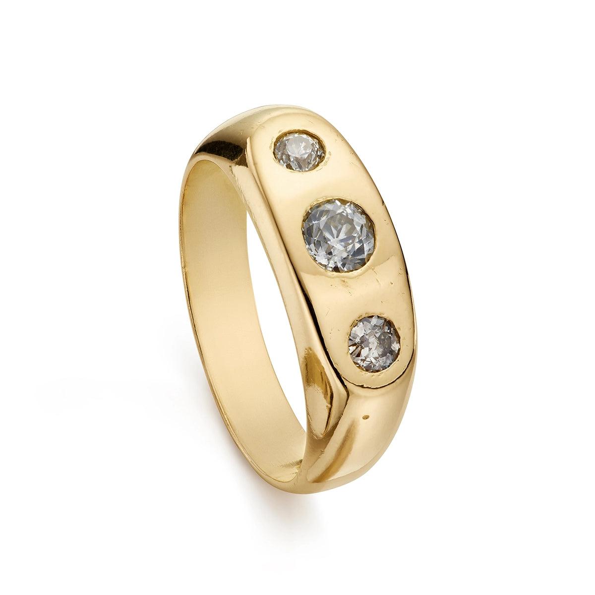 Victorian 0.80ct Three Stone Diamond Gypsy Ring in Yellow Gold