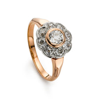Victorian 1.30ct Diamond Cluster Engagement Ring in yellow, white and rose gold
