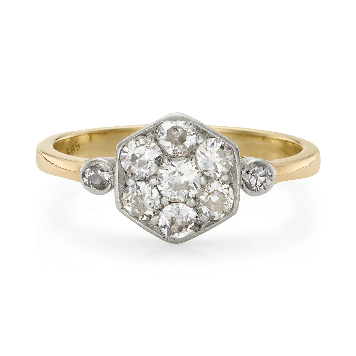Art Deco 0.45ct Diamond Hexagonal Cluster Engagement Ring with yellow gold shank