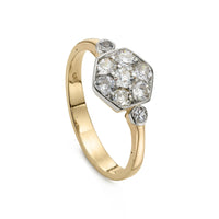 Art Deco 0.45ct Diamond Hexagonal Cluster Engagement Ring with yellow gold shank