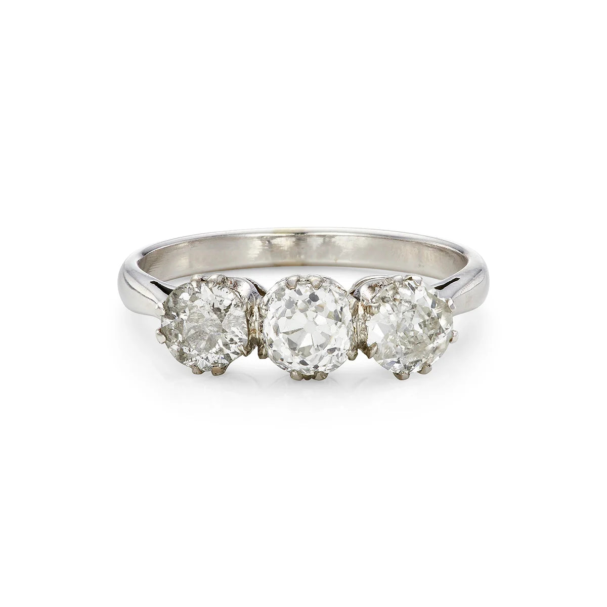 Victorian 1.45ct Diamond Three Stone Engagement Ring in White Gold