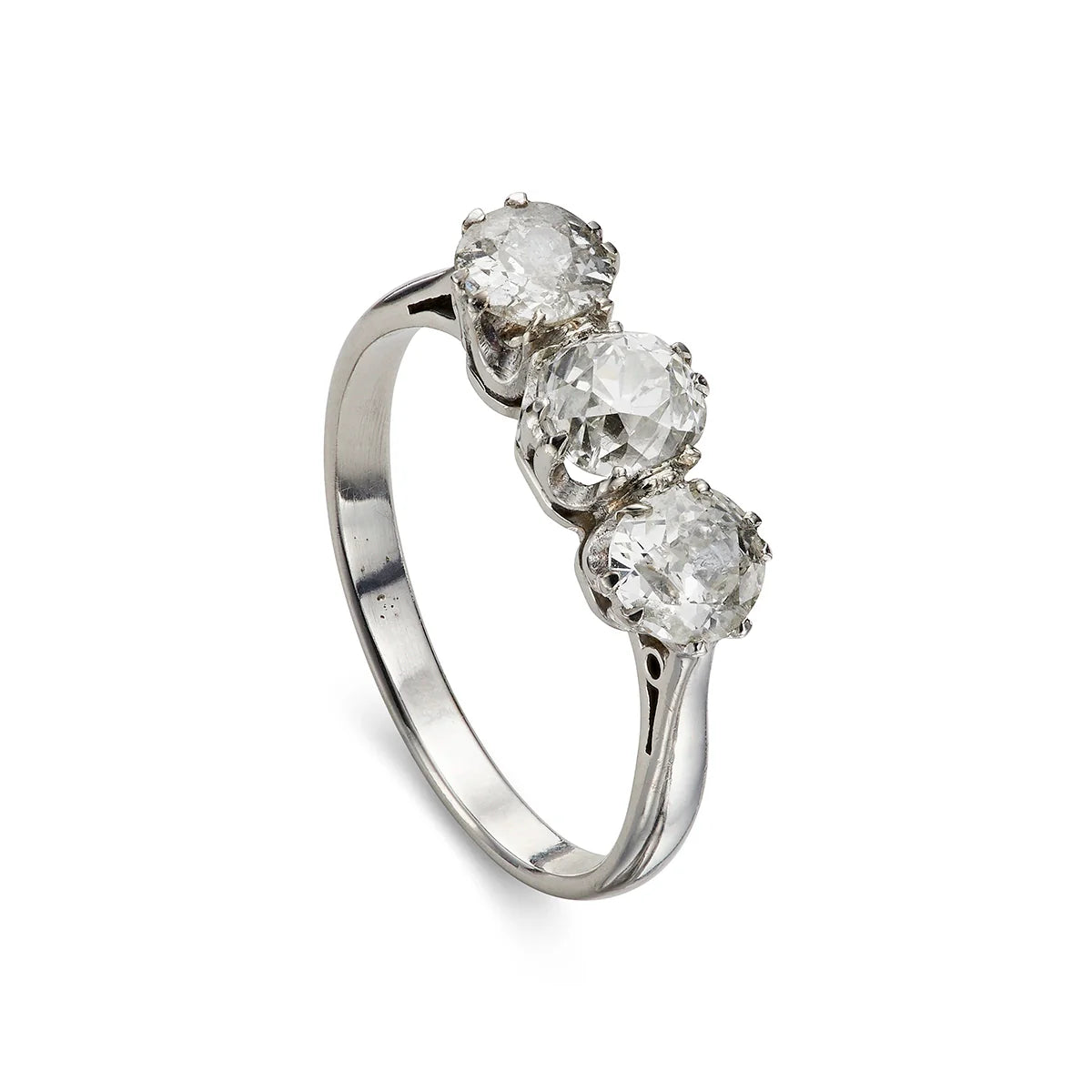 Victorian 1.45ct Diamond Three Stone Engagement Ring in White Gold