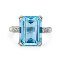 Art Deco 7.60ct Aquamarine & Diamond Ring in White Gold