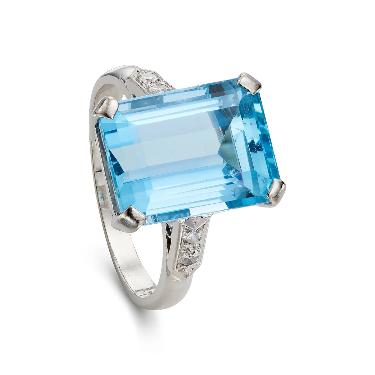 Art Deco 7.60ct Aquamarine & Diamond Ring in White Gold