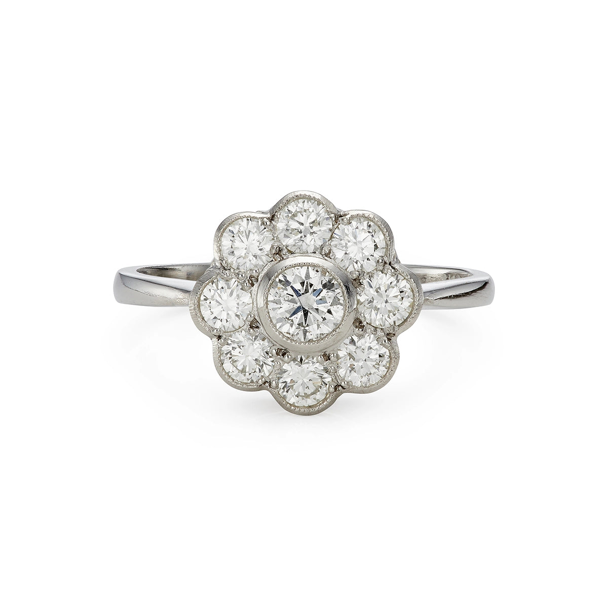 Modern 1.00ct diamond cluster engagement ring in platinum