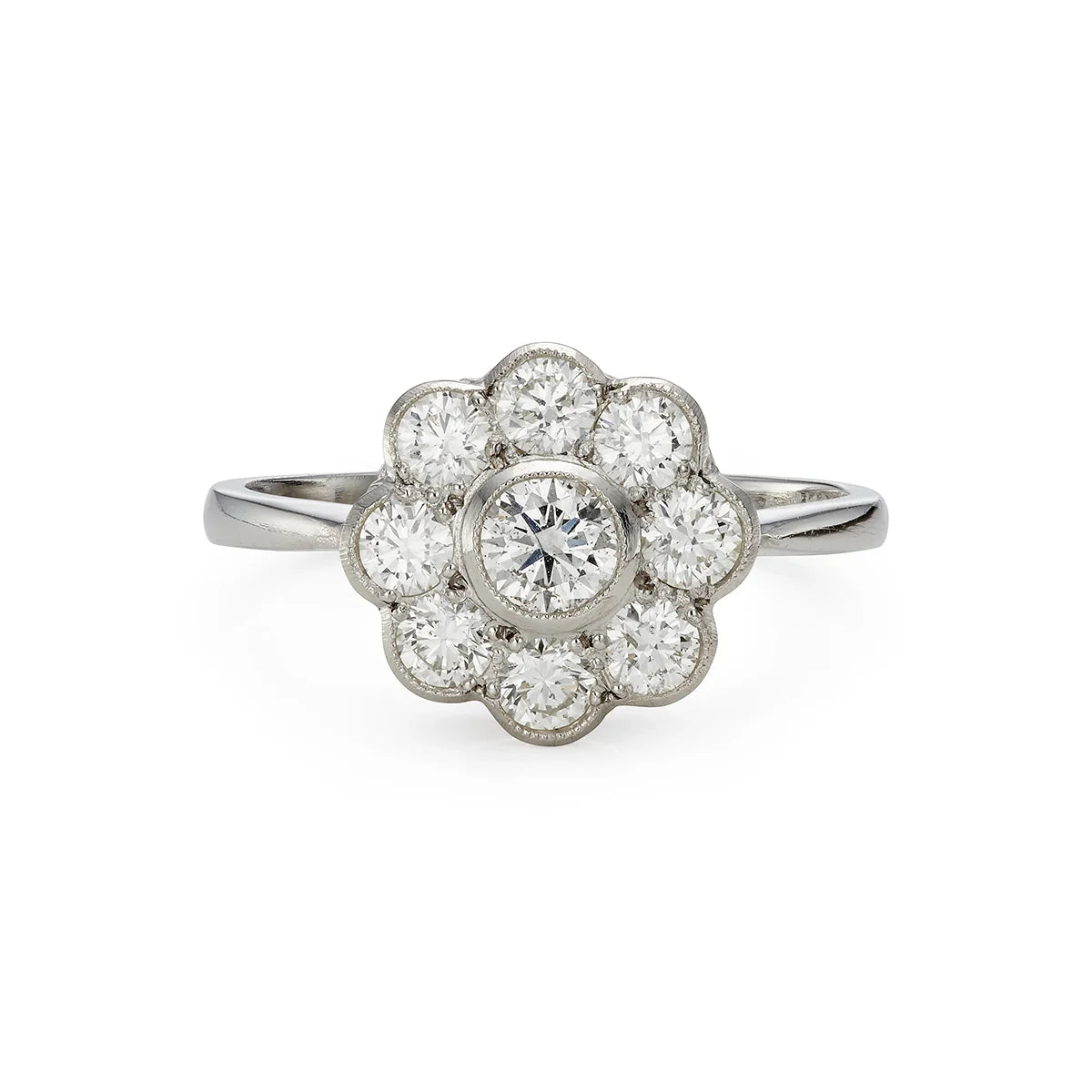 Modern 1.00ct diamond cluster engagement ring in platinum