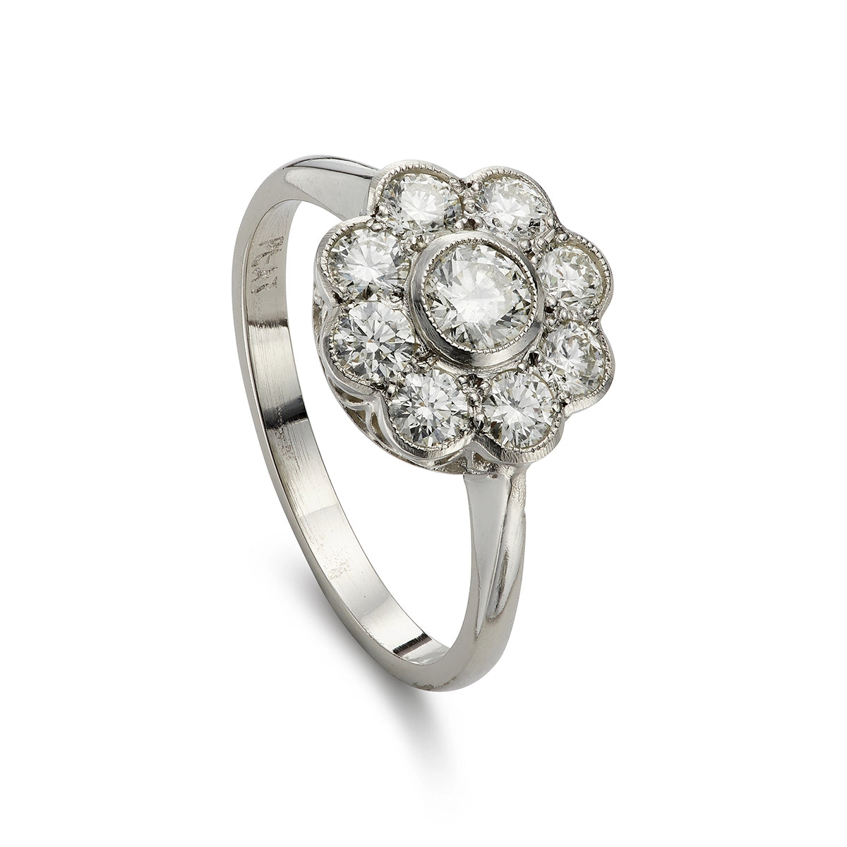 Modern 1.00ct diamond cluster engagement ring in platinum