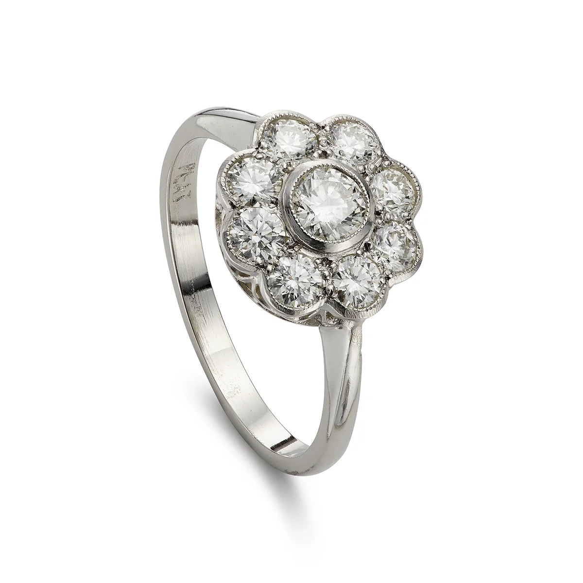 Modern 1.00ct diamond cluster engagement ring in platinum