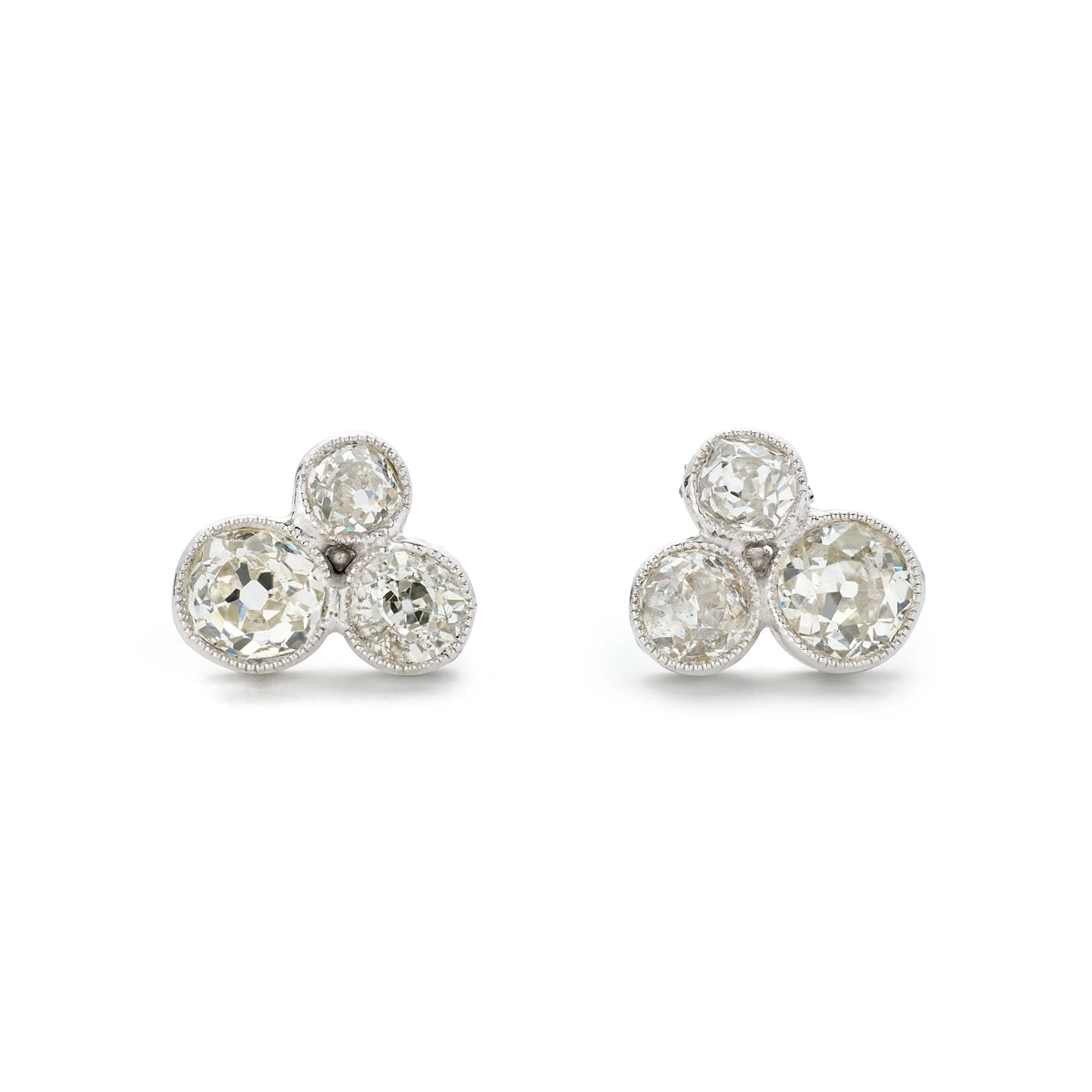 Three stone diamond stud earrings 1.20ct set in platinum