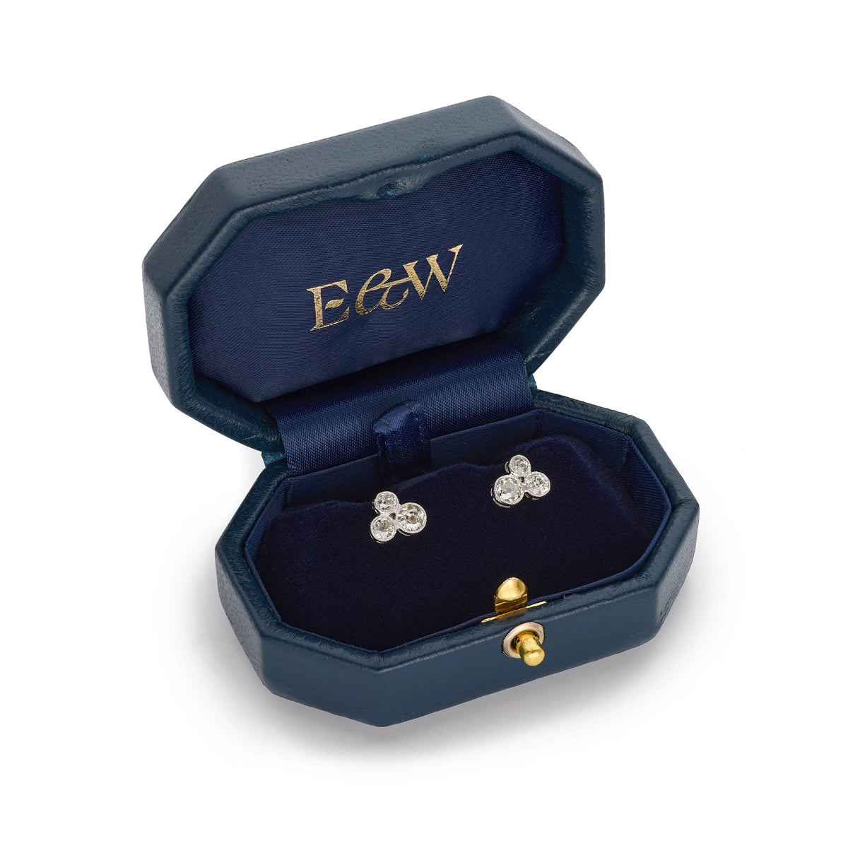 Three stone diamond stud earrings 1.20ct set in platinum in jewellery box