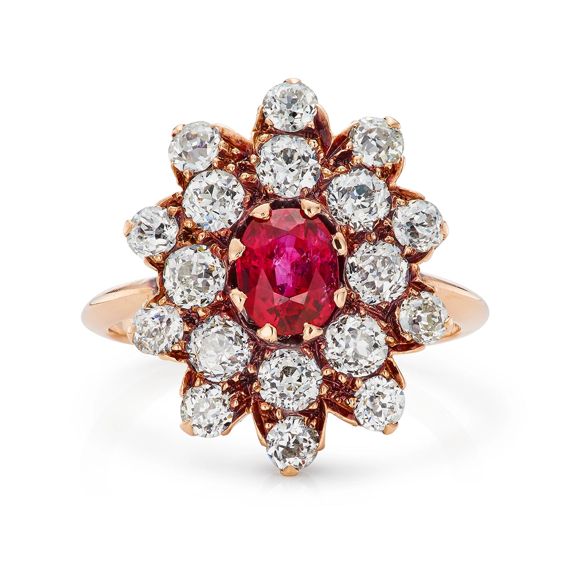 Victorian Conversion 0.90ct Natural Ruby & 1.80ct Diamond Cluster Ring