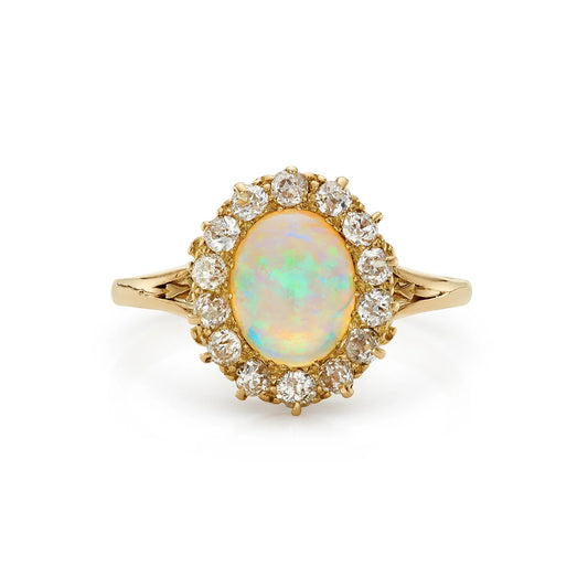 Opal 0.70ct & Diamond Engagement Ring in Yellow Gold