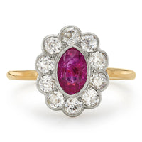 Edwardian 1.05ct Natural Ruby and 0.80ct Diamond Cluster Ring with Yellow Gold Shank