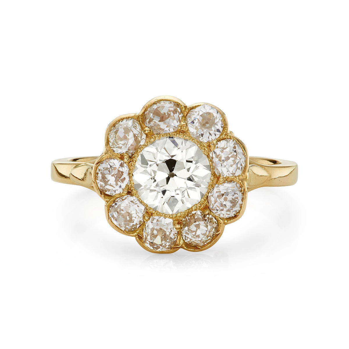Victorian 2.45ct Diamond Cluster Engagement Ring in Yellow Gold
