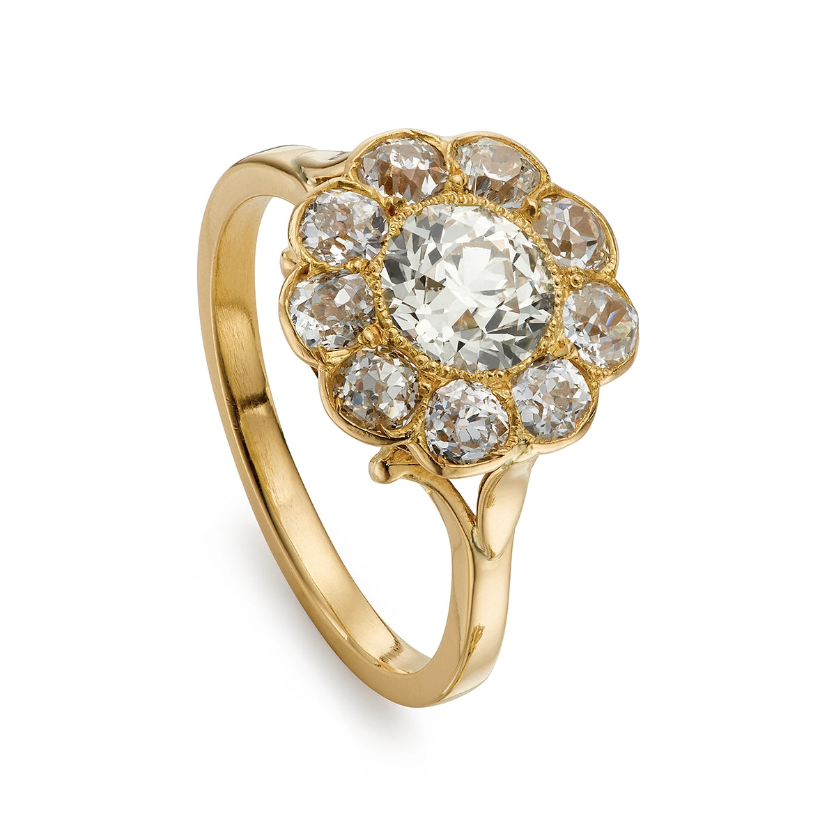 Victorian 2.45ct Diamond Cluster Engagement Ring in Yellow Gold