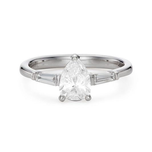 Modern 1.00ct pear shaped diamond solitaire engagement ring in white gold