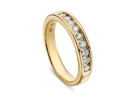Mid-Century Modern Brilliant Cut 0.50ct Diamond 18K Yellow Gold Half Eternity Wedding Ring