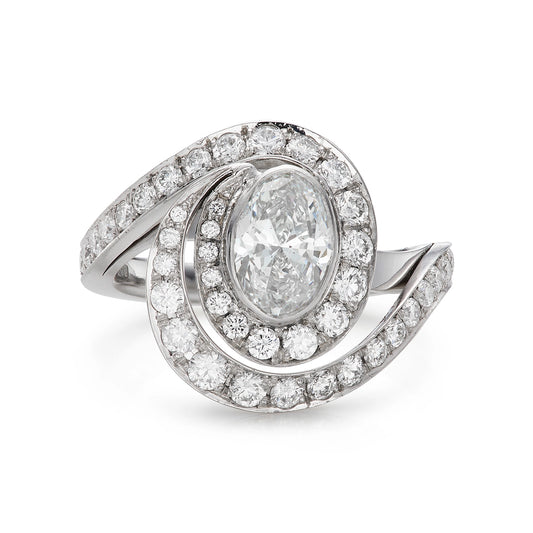 Contemporary 1.77ct Diamond Engagement Ring with swirl design set in platinum