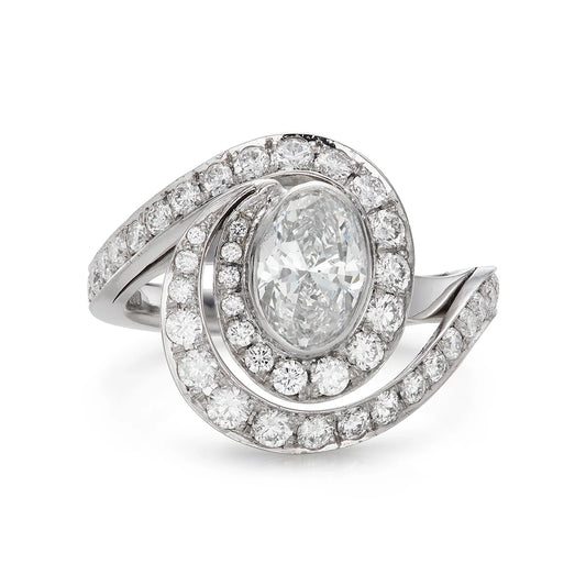 Contemporary 1.77ct Diamond Engagement Ring with swirl design set in platinum
