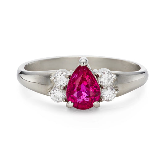 1.00ct Natural Ruby & 0.20ct Diamond Engagement Ring in platinum 
