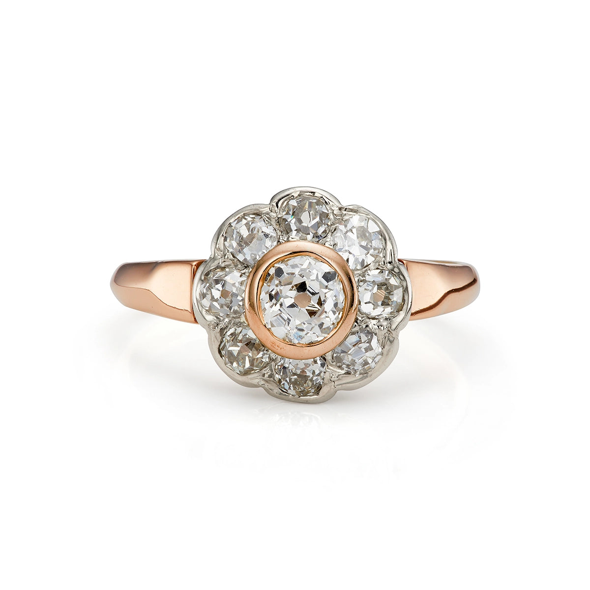 Victorian 1.30ct Diamond Cluster Engagement Ring in yellow, white and rose gold