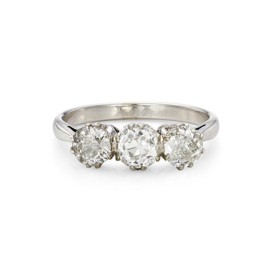 Victorian 1.45ct Diamond Three Stone Engagement Ring in White Gold