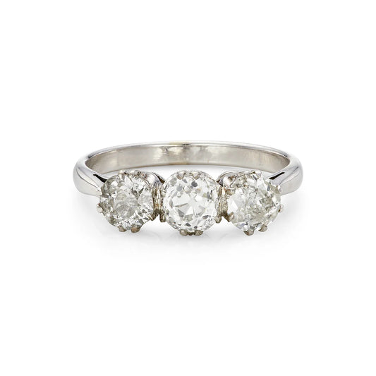Victorian 1.45ct Diamond Three Stone Engagement Ring in White Gold