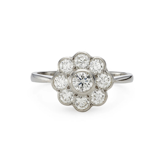 Modern 1.00ct diamond cluster engagement ring in platinum 
